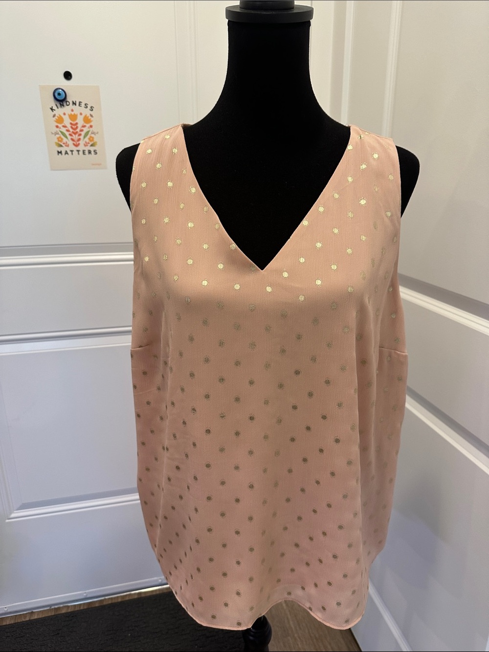 Nine West Blush Pink Sleeveless V-Neck Tank with Metallic Dots